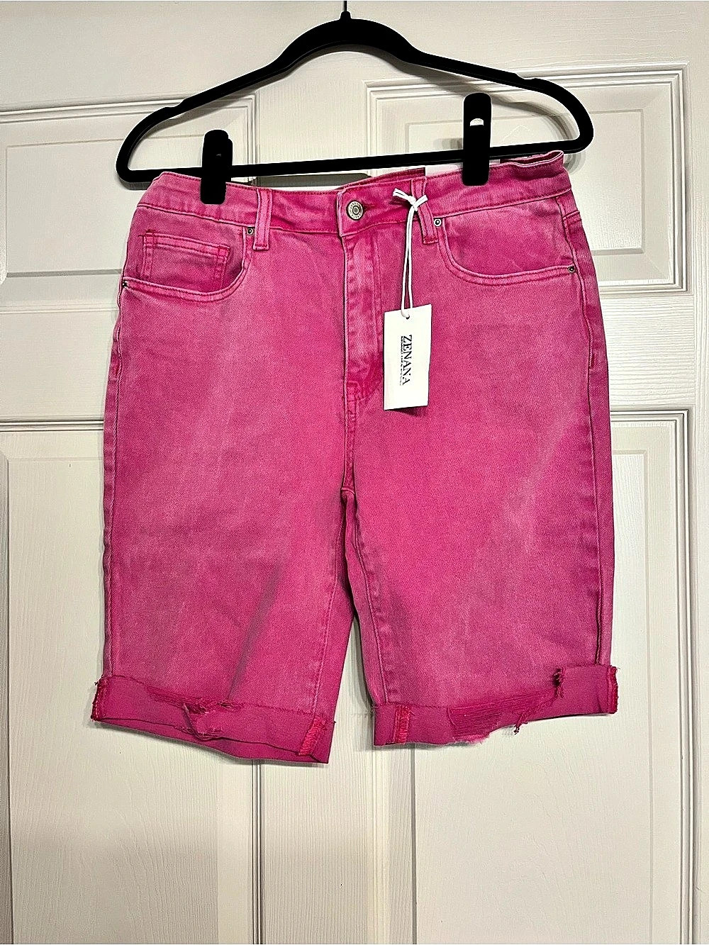 Zenana High-Rise Cuffed Denim Shorts Pink